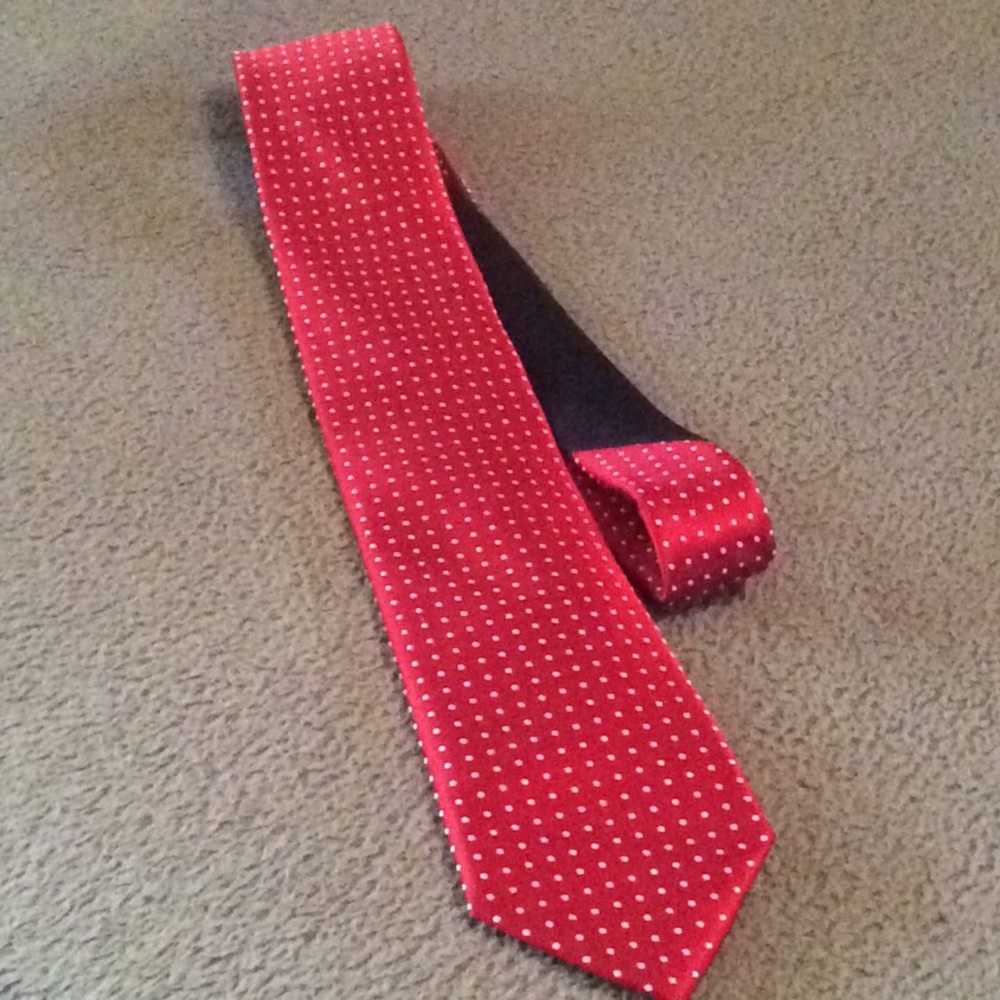 Beautiful Red Statement Tie w/white poka dots💯%silk & Cologne Included.